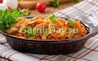 Тушеная капуста с грибами на сковороде – очень вкусный рецепт
