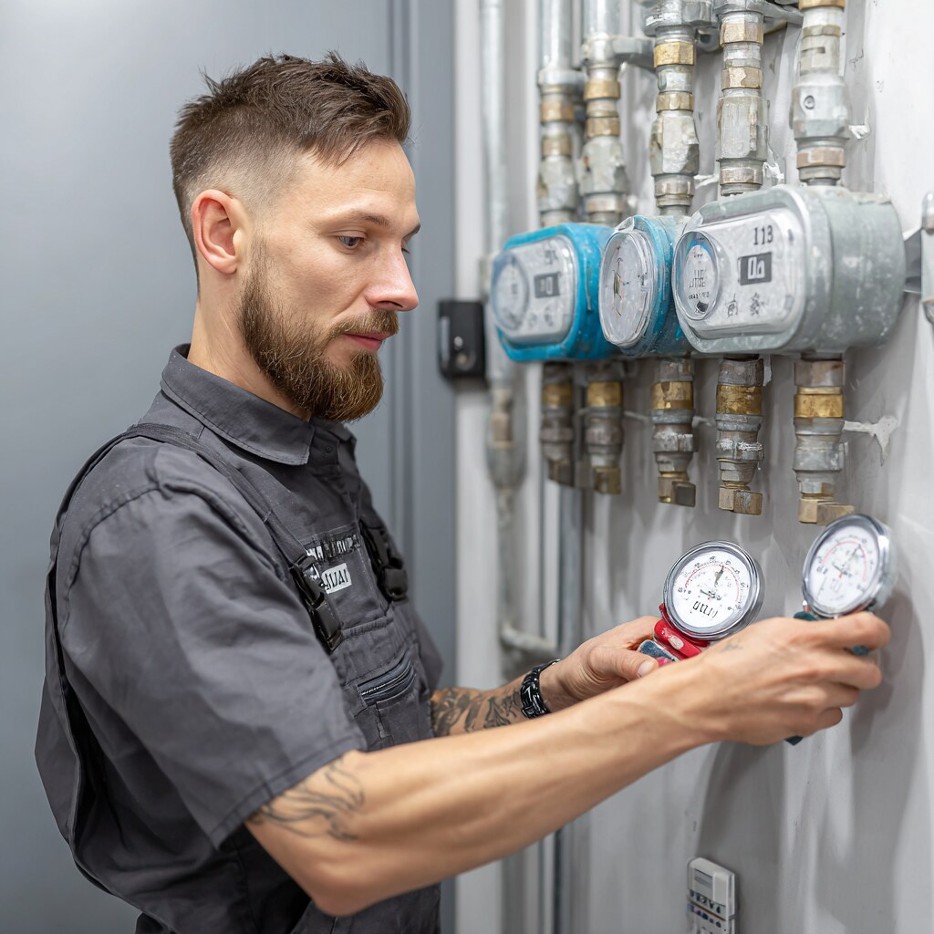 Сантехник устанавливает счетчик воды