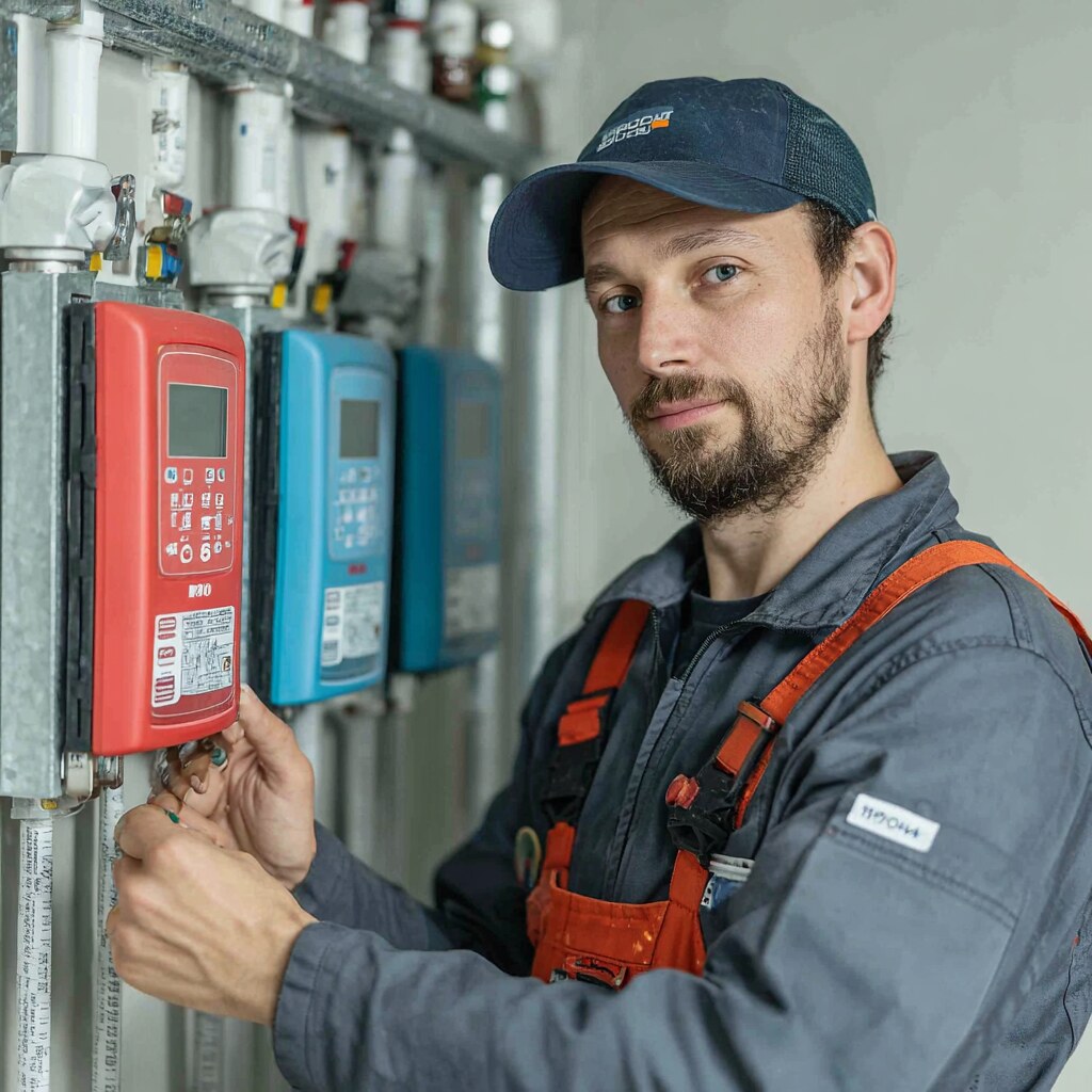 Сантехник проверяет счётчики воды