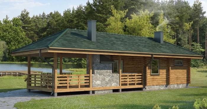 Баня с верандой и зоной барбекю из дерева Баня из дерева