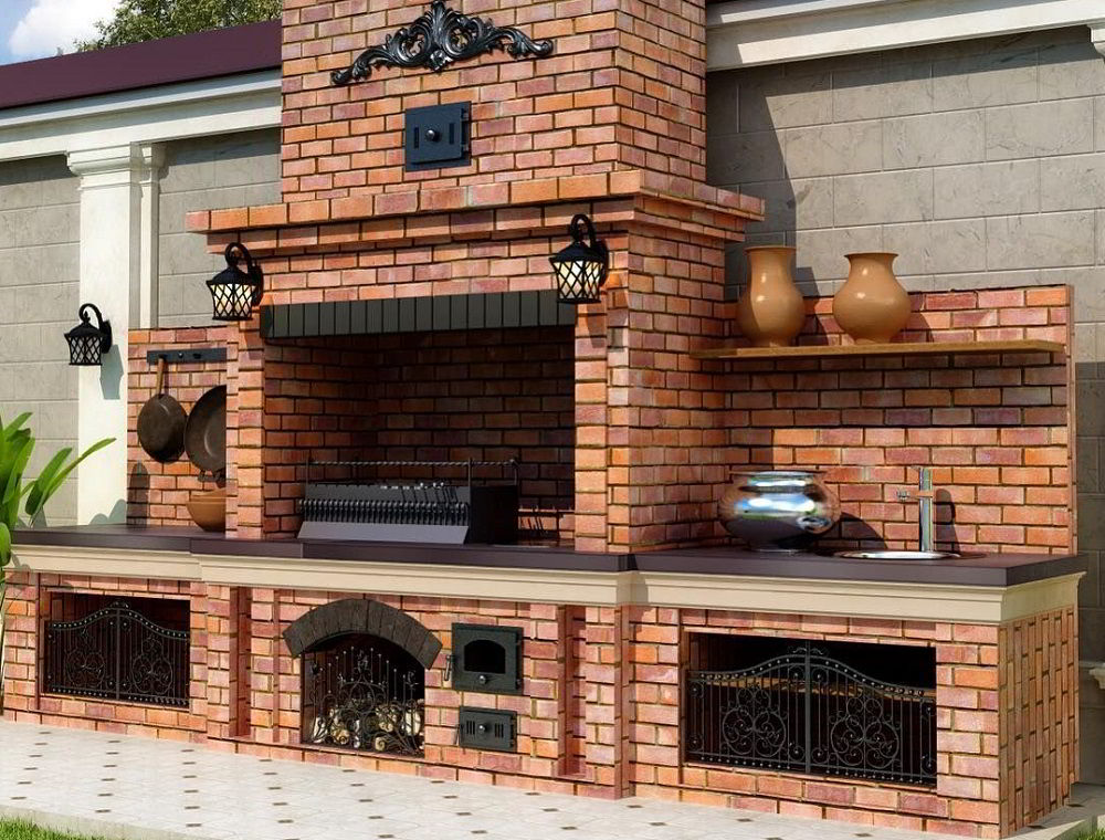 Зона барбекю с мангалом и казаном Барбекю с казаном и мангалом