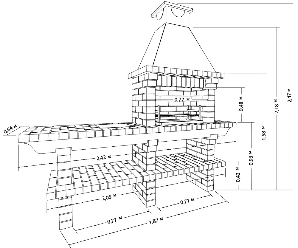 Чертёж барбекю из кирпича с размерами Размеры барбекю из кирпича