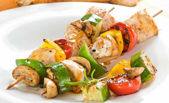 Шашлык из куриной грудки с овощами, приготовленный в духовке Шашлык из грудки из духовки