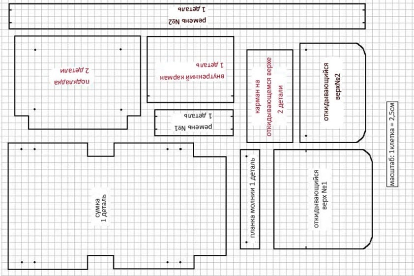 Выкройка сумки-чехла для шампуров Схема чехла для шампуров