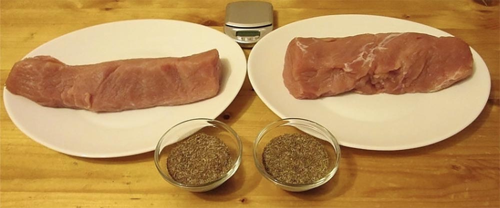 Ингредиенты для приготовления вяленой свинины с нитритной солью Свиная мякоть и специи