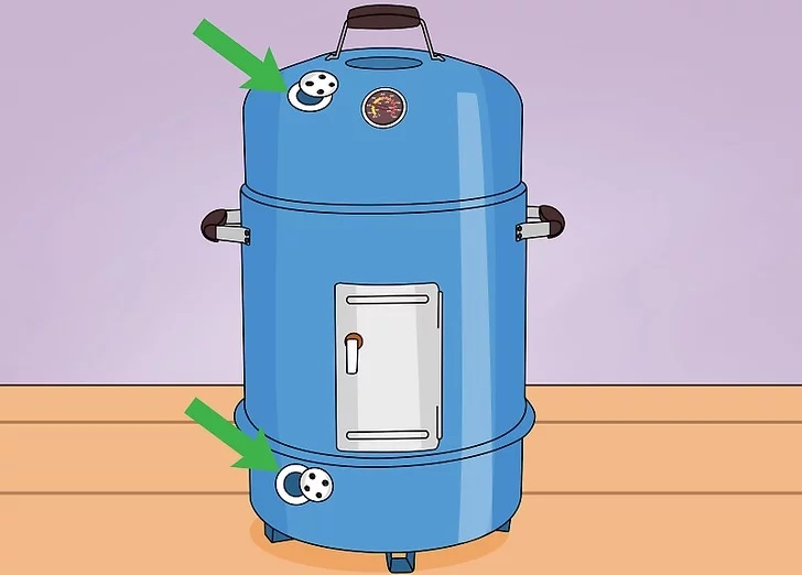 Открытие нижнего и верхнего отверстия для вентиляции Вентиляционные отверстия в коптильне