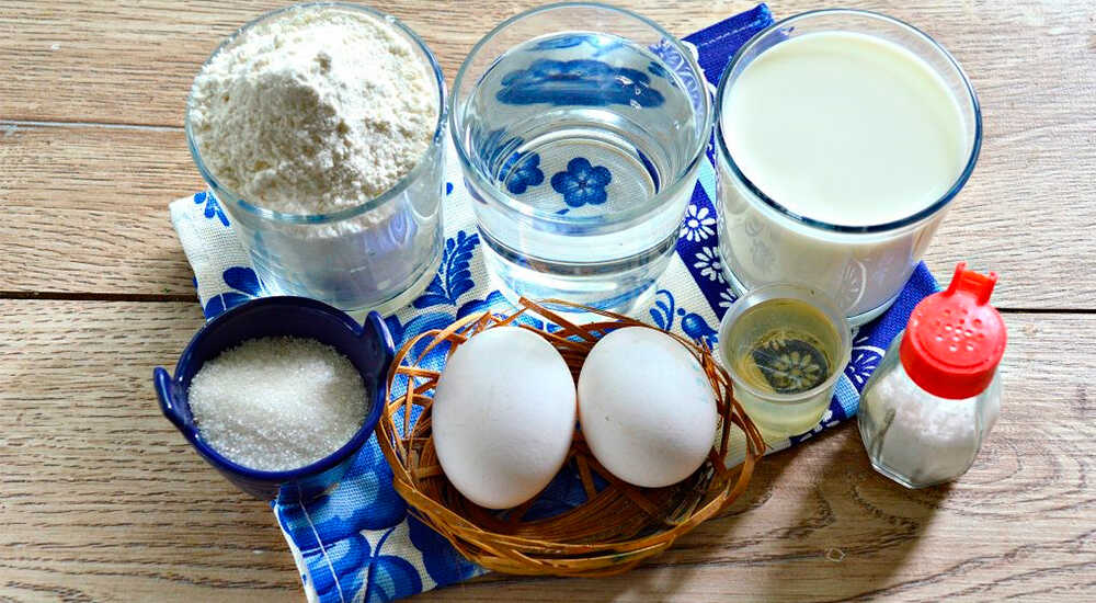 Необходимые ингредиенты для приготовления блинчиков Ингредиенты для приготовления блинов