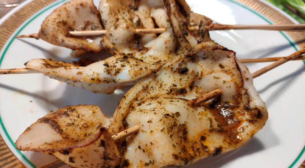 Готовые кальмары-гриль на шпажках Кальмары-гриль на шпажках