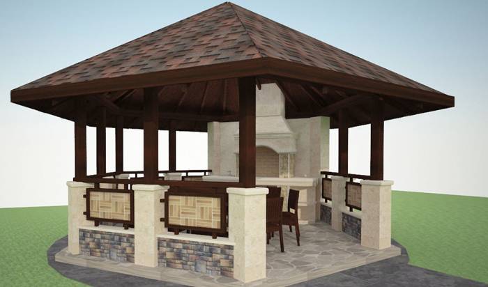 3Д проект кухни-беседки с мангалом Кухня в беседке
