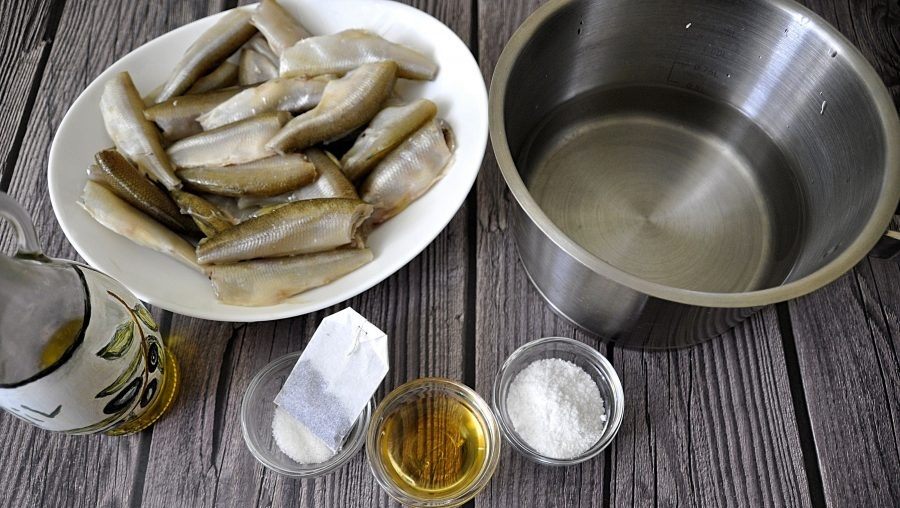 Продукты для маринования корюшки перед копчением Маринование корюшки перед копчением
