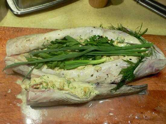 Копчение налима с зеленью Налим с зеленью