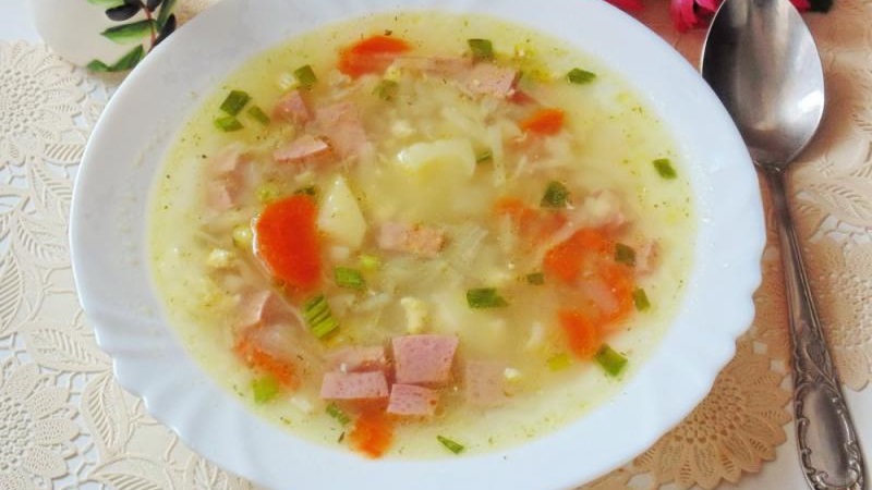 Суп из копчёной колбасы и овощей Овощной суп с колбасой
