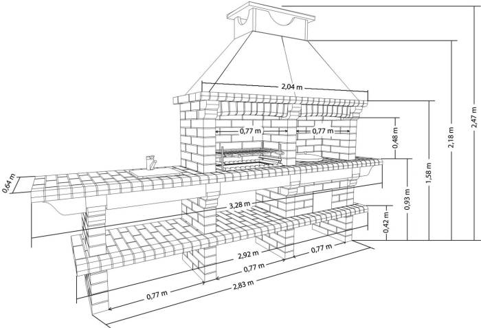 Чертёж кирпичной печи-мангала с размерами Печь-мангал и чертёж