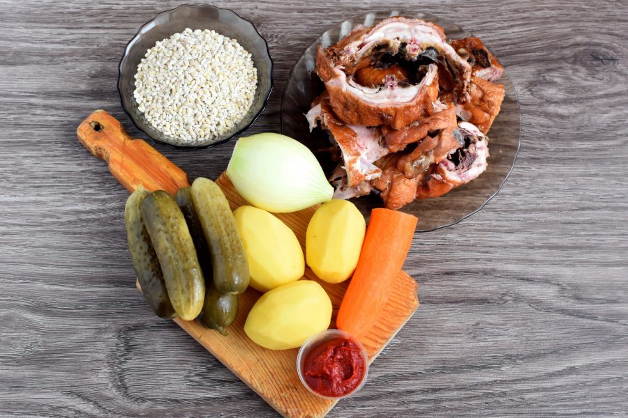 Ингредиенты для приготовления рассольника с копчёностями Состав рассольника с копчёностями