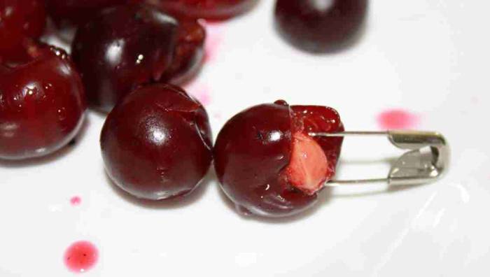 Извлечение косточки из вишни при помощи булавки Вишня и булавка